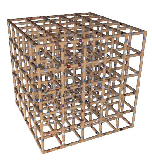 A cubic matrix made with bottles and bamboo